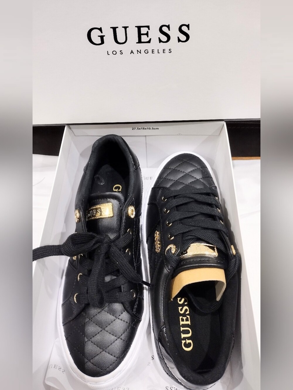 GUESS Black Quilted Sneakers with Gold Trim
